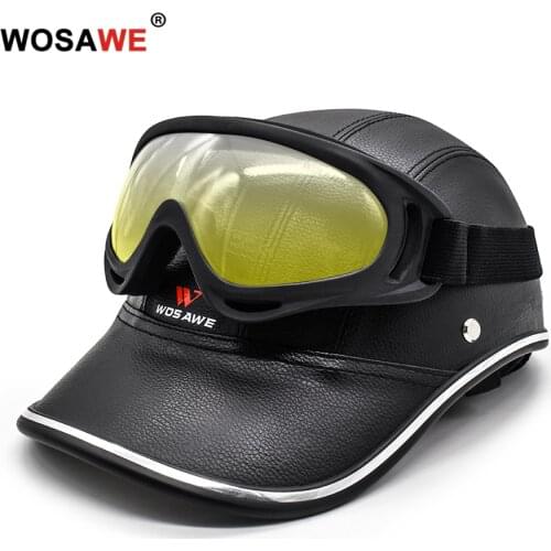 WOSAWE PU Electric Bike Scooter Riding Helmet and Anti-UV Goggle Motorcycle Cycling Half Open Face Helmet Baseball Cap