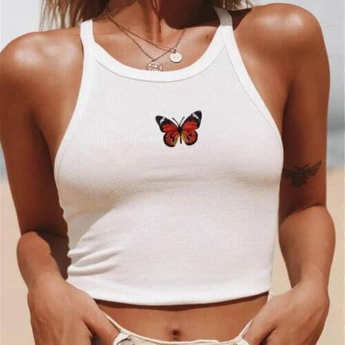 E-girl Butterfly Print Tank Crop Tops Y2K Women Sexy Halter Vest Clothing Party Club Bustier Tops Bottoming Cropped Crop Tops