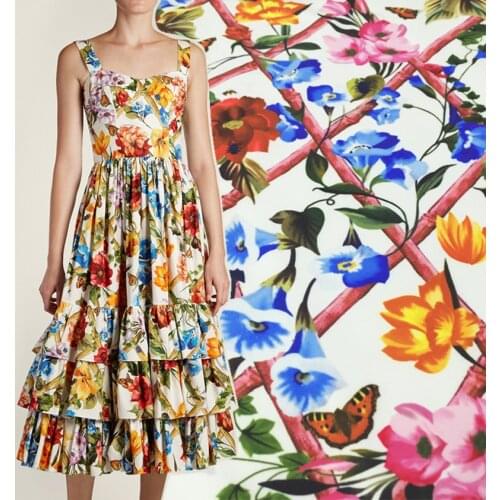 Jacquard Polyester Printing Fabric New Fashion High-end Hand-painted Rose Pattern Sewing Material for Dresses Skirts Shirts