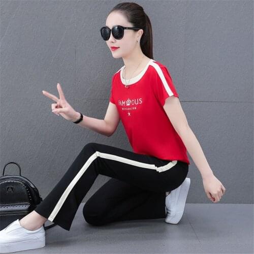 2021 2 Piece Sets Tracksuits Women Plus Size 4XL Print Short Sleeve T-shirts and Pants Suits Casual Fashion Sport Set