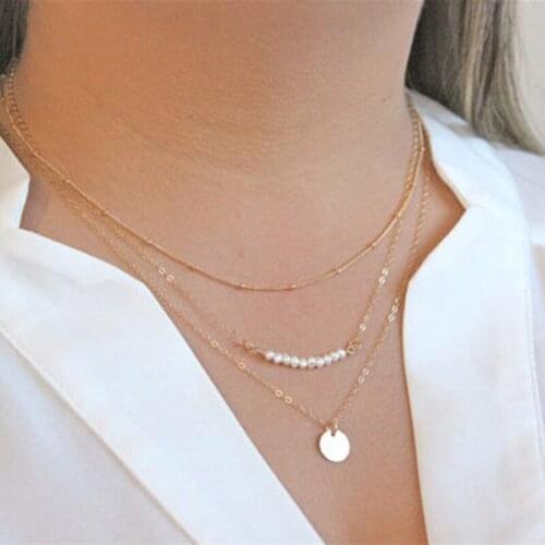 Gold Chain Coin Pearl Choker Necklace For Women Multi Layer Beads Chocker Necklaces collar collier femme colar bijoux