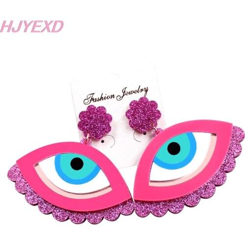 1pair) HP049-60mm Evil Eye Dangle Earrings Pink Glitter Laser Cutout Acrylic Evil Eye Earrings