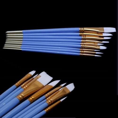10Pcs Blue Gouache Watercolor Oil Painting Nail Art Pen Nylon White Hair Brushes
