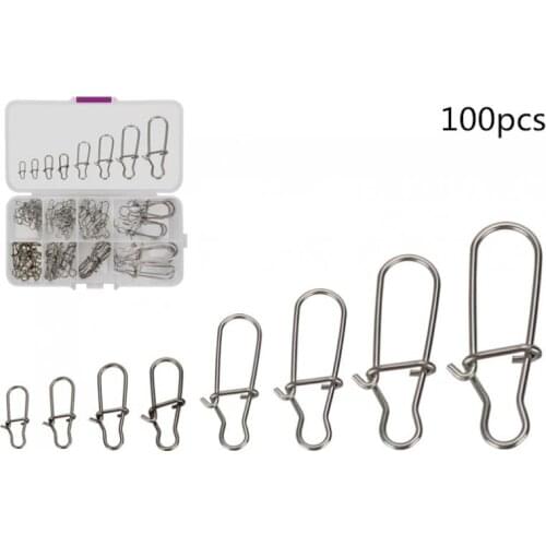 100pcs/lot Stainless Steel Fishing Duo-lock Swivel Snap Pin 0#-8# 11kg-83kg Mixed Stainless Steel Fastlock Lure Clip with Box