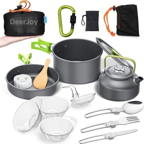 Camping Cookware Mess Kit Portable Outside Camping Cooking Set Lightweight Camping Pots and Pans Non-Stick Kettle Outdoor Camp