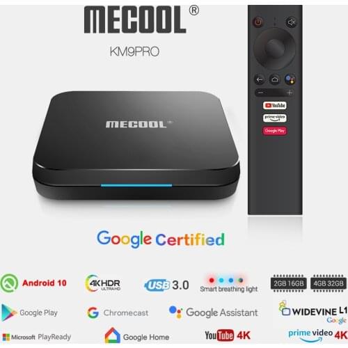 20pcs Google Certified MECOOL KM9 PRO Androidtv 10.0 4GB 32GB Android 10.0 TV Box Amlogic S905X2 4K 2.4G 5G Dual Wifi BT4.0