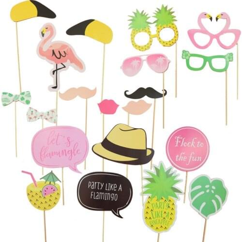 20Pcs Flamingo Photo Props Hawaii Party Pineapple Decoration Birthday Party Photo Booth Kit Accessories Hawaii Tropical PT28