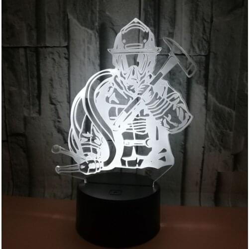 Fireman 3D LED Modeling USB Night Lights Creative Firefighter Table Lamp Home Decor 7 Colors Changing Sleep Lighting Gifts