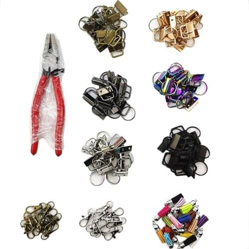 72 Pcs 2.5Cm Key Fob Keychain Key Hook Hardware with Pliers Tool Set for Wristlet Clamp Key Lanyard Making