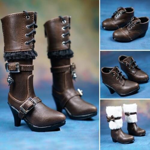 G10-078 children toy 1/3 1/4 uncle bjd sd dolls props Accessoriess shoes brown color PU leather Retro high heels boots 1 pair