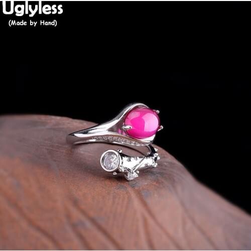 Uglyless Colorful Chalcedony Rings for Women Oval Gemstones Open Rings Real 925 Sterling Silver Fine Jewelry Zircon Bijoux R845