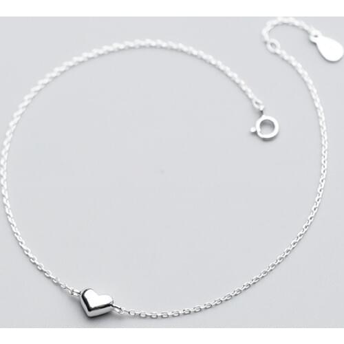 Heart Anklet Real 925 Sterling Silver Love Heart Ankle Bracelets Foot Chains for Women Girls Summer Jewelry
