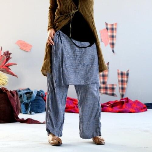 Women Loose Elastic Waist Patchwork Striped Pants Ladies Linen Pants Female Vintage Flax Stripe Trousers 2020 Summer