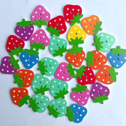 50PCS Mixed Strawberry Wooden Buttons For Clothes Crafts Sewing Decorative Needlework Scrapbooking DIY Accessories