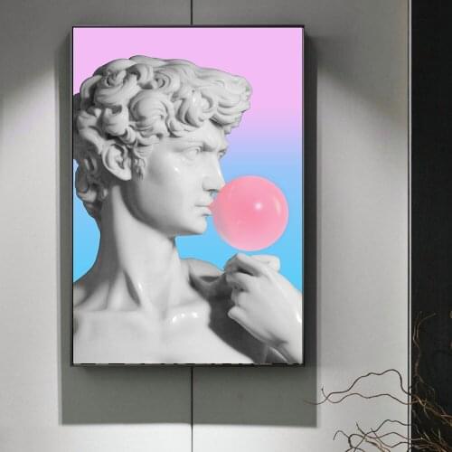 David Sculpture Funny Art Posters and Prints David Blowing Bubble Gum Creative Art Painting on the Wall Art Pictures Cuadros
