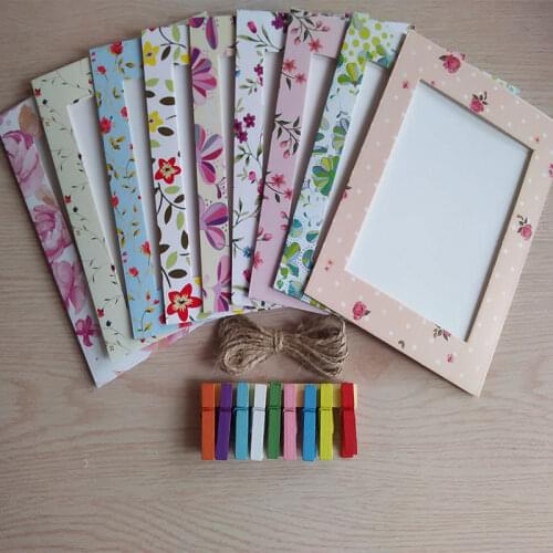 9pcs/set Photo Frame 6 Inch Cartoon Creative Gift DIY Hanging Paper Photo Frame Clip Hemp Ropee Album