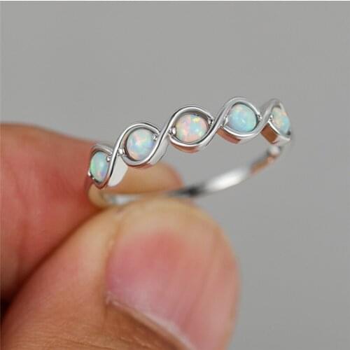 White Fire Opal Thin Ring Geometry Cross Wave Small Stone Ring Vintage Rose Gold Silver Color Wedding Engagement Rings For Women