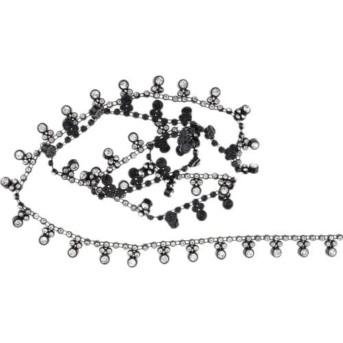 Round Diamande Rhinestone Chain Wedding Trim for Clothes Bags Sewing Crafts 1 Yard, Black