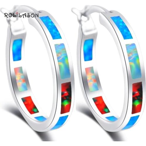 18mm Round Wholesale Retail Color Fire Opal Silver stamped Hoop Earrings Fashionl Jewelry Opal Jewelry OE567