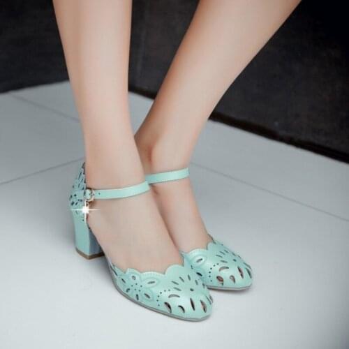 Summer Korean round head hollow shoes high heel fashion shallow mouth kawaii shoes cosplay loli daily single womens shoes