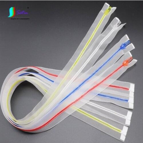 Fashion Wholesale 5# 80cm Transparent Open-End Tail Colorful Pull Ring Zipper Handbag Cloth Dress Sew Diy Home Material Zipper