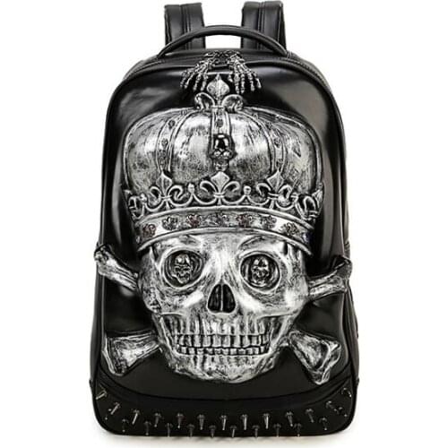 011418 new hot high quality man fashion punk cool 3D skull PU backpack