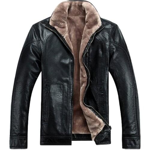 Mens Jacket Coat Clothing Hot Sale Winter Thick Sheep Leather Garment Casual flocking Leather Jacket Leather Men Free Shipping