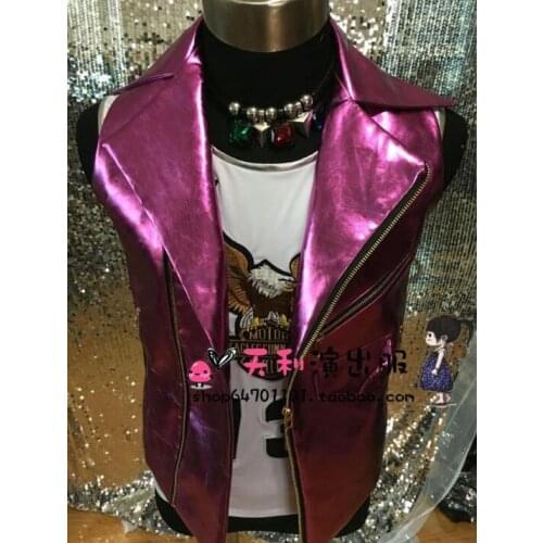 Man Brand Hip Hop Sleeveless Vests Jacket Nightclub Male singer Fashion stage costume Mens New Performance Lapel zipper Vest