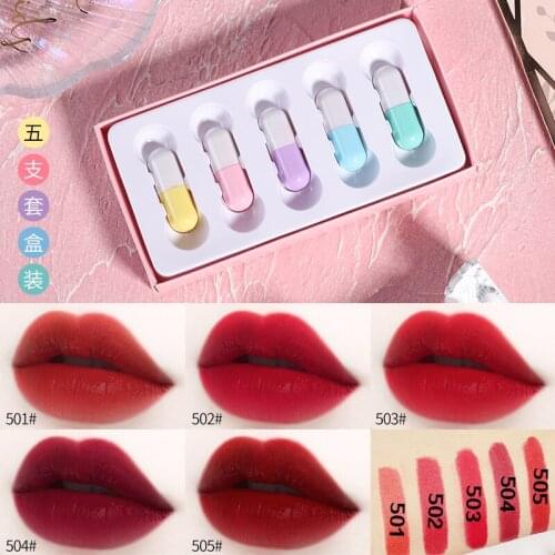 New Capsule Lipstick 5 PCs Set Extended Moisturization Moisturizing Jelly Lip Gloss Waterproof Non-Marking Lipstick