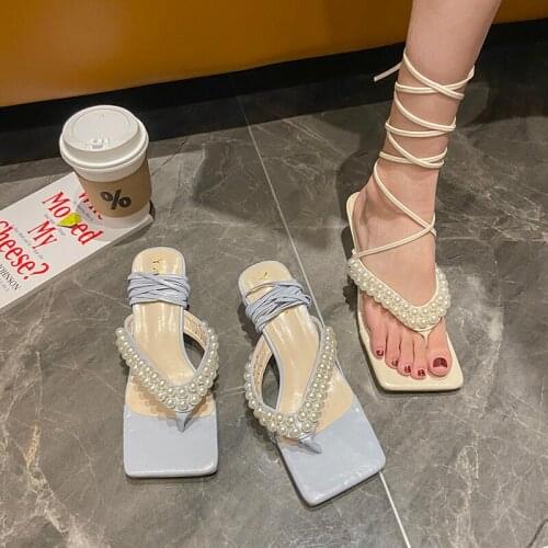 Cross strap Roman sandals female ins tide 2021 summer new Korean version of all-match stiletto pearl clip high heels