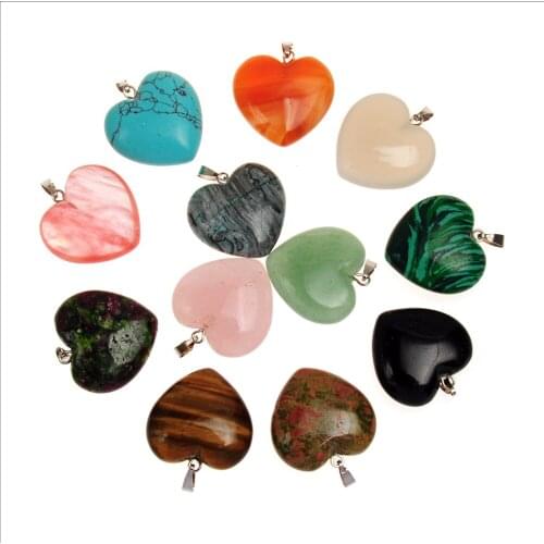 24PCS Wholesales 25*25mm Love Heart Shaped Pendants Natural Stone Crystal Charms Jewelry Necklace Pendant For Jewelry Making