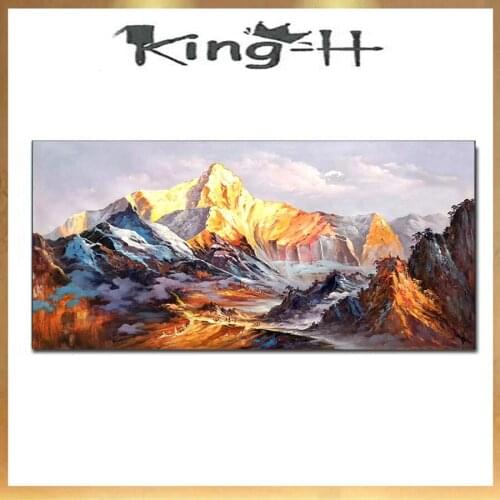 Original high-quality scenery golden mountains beautiful snow mountain landscape painting childrens oil painting hand-painted h