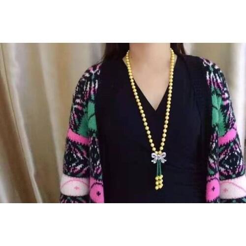 90cm long 10mm gold shell pearl green stone necklace micro inlay zircon butterfly accessories sweater necklace fashion jewelry