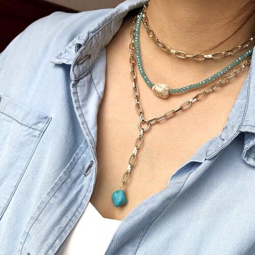 Fashion Multilayer Glass Crystal String Beads Choker Charming Colorful Acrylic Seeds Beaded Necklace Women Stone Pendant Jewelry