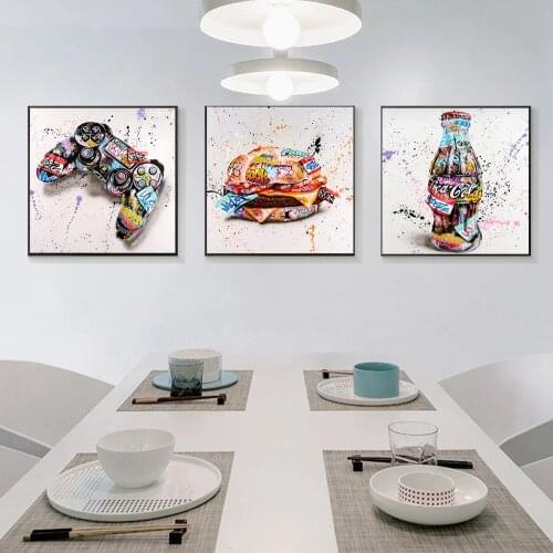 Personalized Restaurant Decoration Abstract Graffiti Gamepad Cola Burger Canvas Wall Art Posters and Street Art Prints