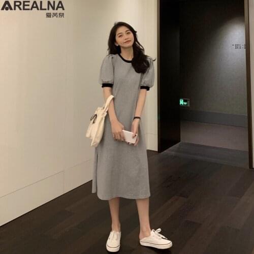 Dresses for women 2021 Casual T-Shirt Midi Dress Women Summer Beach Party Vintage Loose puff sleeve Bodycon Black woman dress