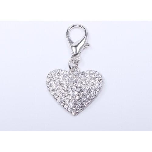 Dog Cat Rhinestones Heart Tag Charm Pendant Cat Puppy Collar Charm Necklace Accessories Jewelry