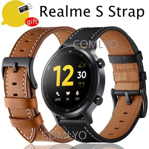 3in1 pack Leather strap for Realme S watch band High quality belt wrist bands bracelet with screen protector film