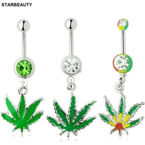1p/lot Green Maple Leaf Navel Piercing Belly Button Ring Industrial Piercing Nombril Pircing Ombligo Sexy Ombligo