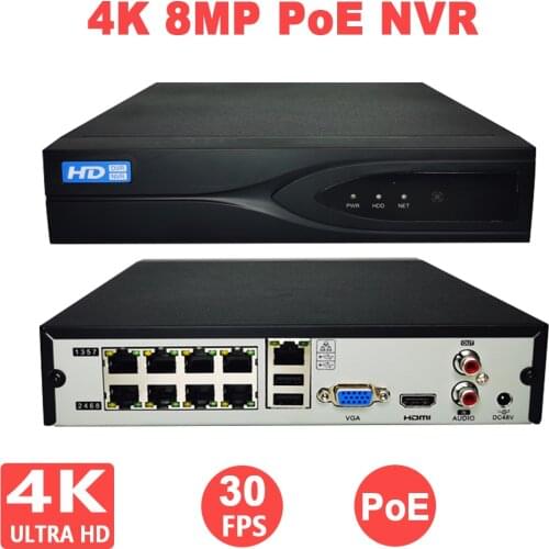 4K 8MP 30FPS POE NVR 4CH 8CH H.265 P2P ONVIF Network Video Recorder Face Detect For IP Camera Video Surveillance System