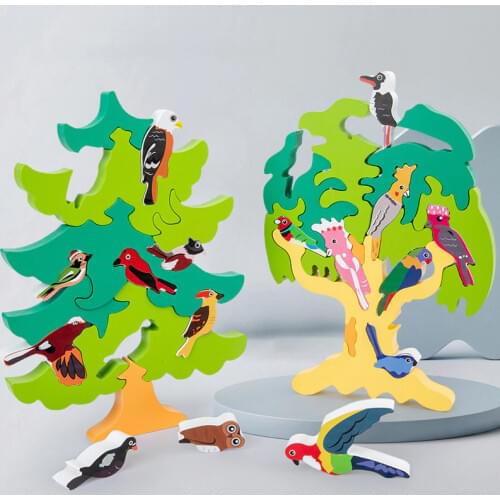 Wooden Stacking Toys Children Montessori Educational Toy Stacking High Building Blocks DIY Bird Tree Puzzle Blocks Wooden Toys