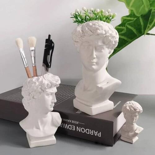 Creative David Portrait Pen Holder Human Head Vase Makeup Brush Storage Box Flower Pot Home Decor Resin Crafts Photography Props