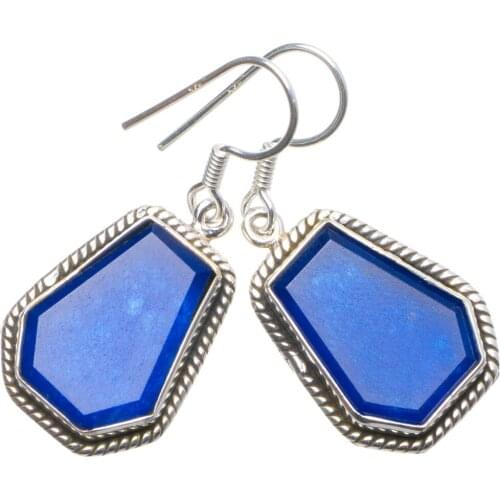 Natural Sapphire Handmade Unique 925 Sterling Silver Earrings 1.5" X4940