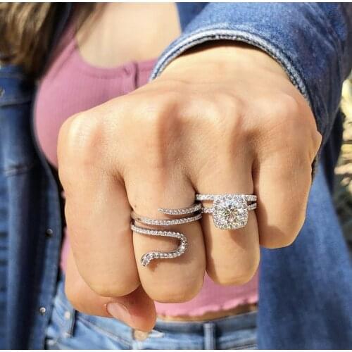 Eternal 925 silver Wedding Rings For Women Classic round 2ct Simulated Diamond ring set Jewelry Wedding Engagement Bijoux Femme