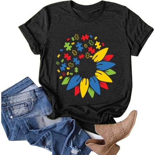 Women Casual Short Sleeve Round Neck Sunflower Splicing Printing T-Shirt Solid Color Blouse Top Daily All-match Girls T-shirt