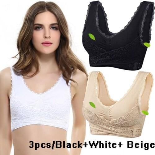 3pcs/set Front Cross Side Buckle Wireless Lace Bra Breathable Sport for Women