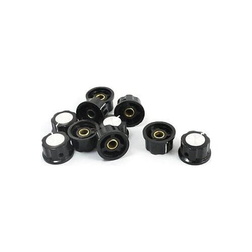 10 PCS 6mm Shaft Insert Dia Black Plastic Potentiometer Knobs Caps MF-A03