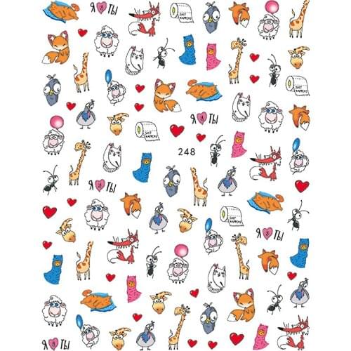 10PCS Anime Cute Color Pet Cat Puppy Giraffe Dinosaur Pattern Nail Pattern Nail Sticker Nail Slider Decoration Beauty Tool