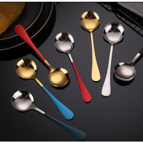 16.7*4.5cm Round Head Mixing Coffee Tea Spoons Wear-Resistant Stainless Steel Ice Cream Dessert Soup Scoop Kitchen Utensils