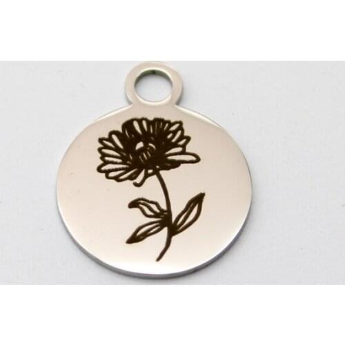 20pcs Stainless Steel Birth Flower Charm November Chrysanthemum Stainless Steel Pendant Birthday Gifts DIY Handmade Accessories